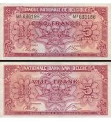 5 Francs - 1 Belga Belgicko 1943 P121 UNC
