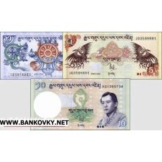 Bhután 1-10 Ngultrum 3 bankovky UNC
