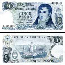 5 Pesos Argentína 1974-76 P294 UNC