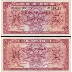5 Francs - 1 Belga Belgicko 1943 P121 UNC
