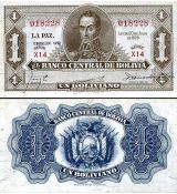 1 Boliviano Bolívia 1928 (1951-52), P128c AU