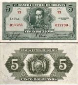 5 Bolivianos Bolívia 1928, P129 UNC