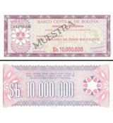 10 000 000 Pesos Bolivianos Bolívia 1985, P194s specimen UNC