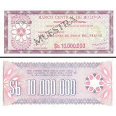 10 000 000 Pesos Bolivianos Bolívia 1985, P194s specimen UNC