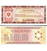 5 000 000 Pesos Bolivianos Bolívia 1985, P193 UNC