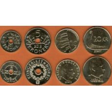 Nórsko 1-5-10-20 Kroner 2007-2013 UNC, sada mincí