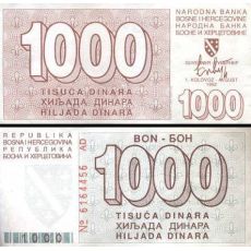 1000 Dinara Bosna a Hercegovina 1992 P26a UNC