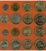 Západoafrické štáty 1-5-10-25-50-100-200-500 Francs 1977-2010 UNC, sada mincí