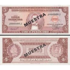 5 Pesos Oro Dominikánska republika 1966-70 P100a2-s UNC