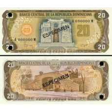 20 Pesos Oro Dominikánska republika 1982 P120-s1 UNC ESPECIMEN