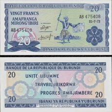 20 Frankov Burundi 1973 P21b UNC