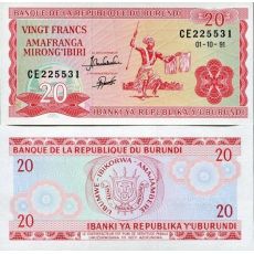 20 Frankov Burundi 1991 P27c UNC