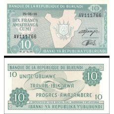 10 Frankov Burundi 1995 P33c UNC