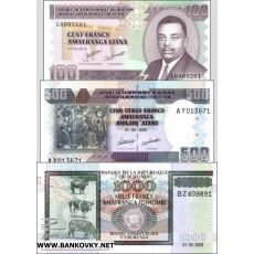 Burundi 100-1000 Frankov 3 bankovky UNC