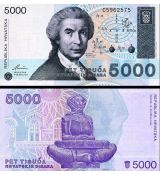 5000 Dinárov Chorvátsko 1992 P024a UNC